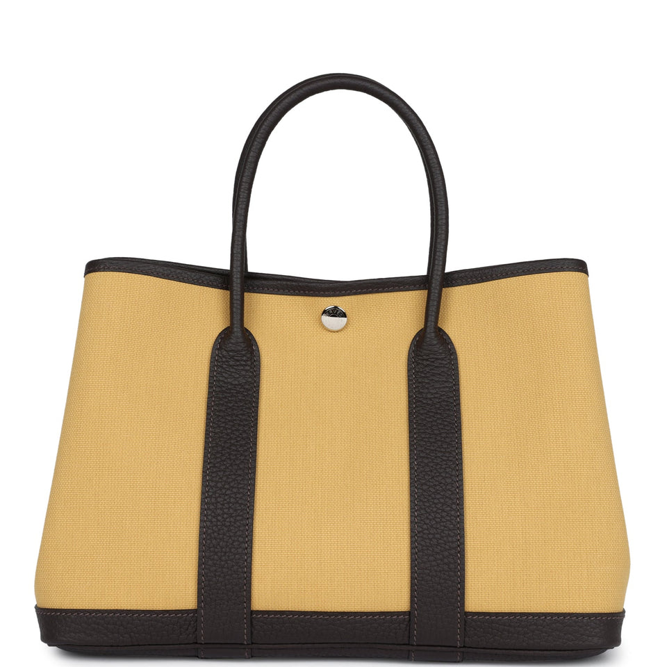 Hermes Garden Party 30 Paille Toile Militaire Canvas and Ebene Negonda Palladium Hardware