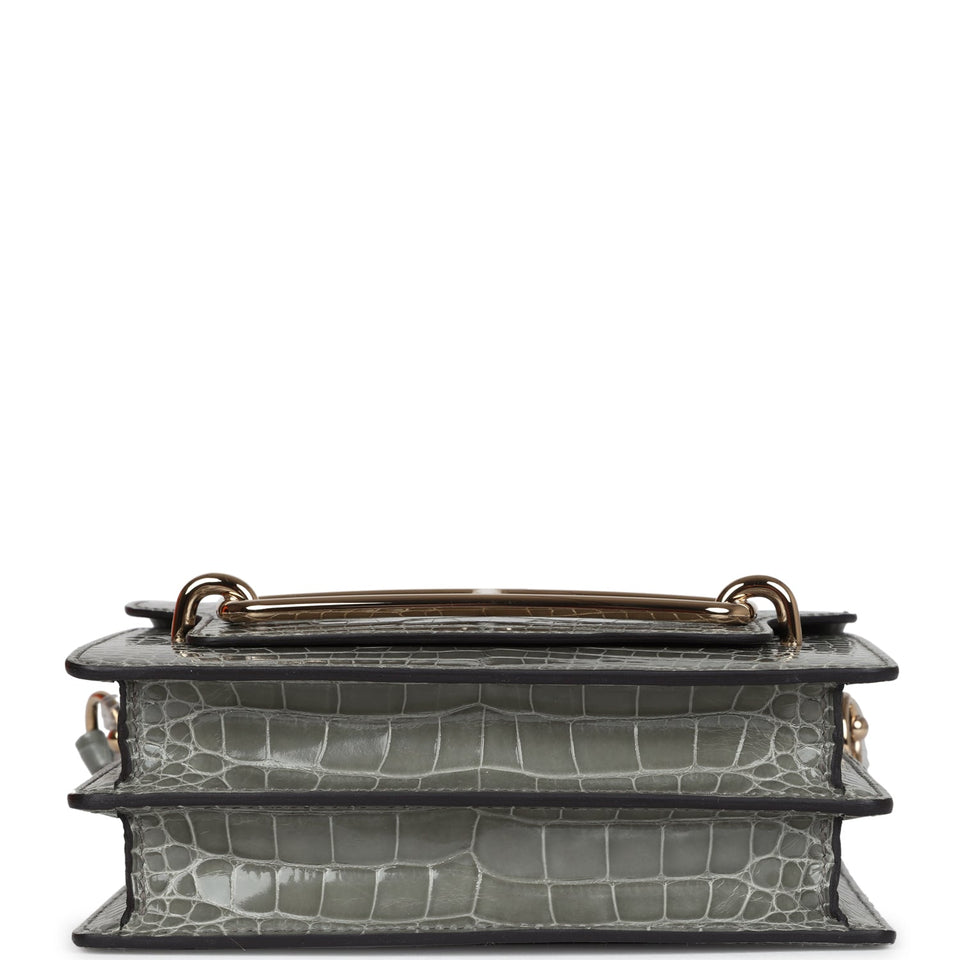 Hermes Mini Roulis Gris Ciment Shiny Alligator Permabrass Hardware