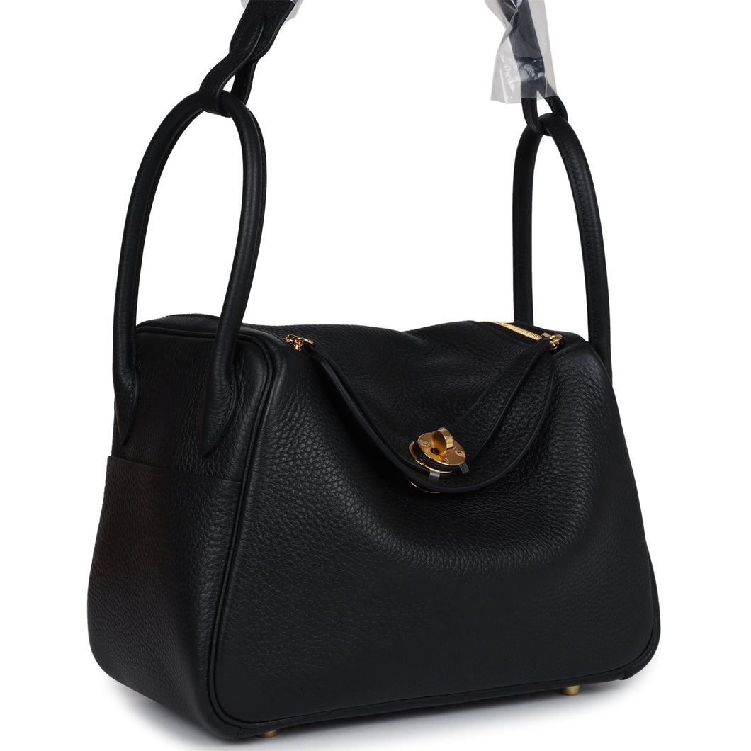 Hermes Lindy 26 Black Clemence Gold Hardware