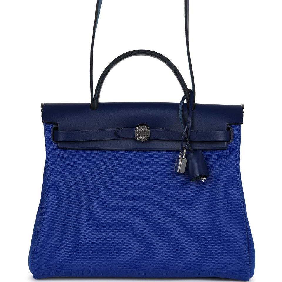 Hermes Herbag Zip PM 31 Bleu Bill Toile Militaire Canvas and Bleu Saphir Vache Hunter Palladium Hardware