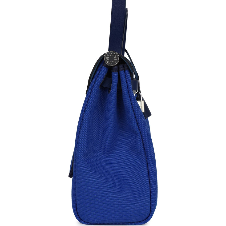 Hermes Herbag Zip PM 31 Bleu Bill Toile Militaire Canvas and Bleu Saphir Vache Hunter Palladium Hardware