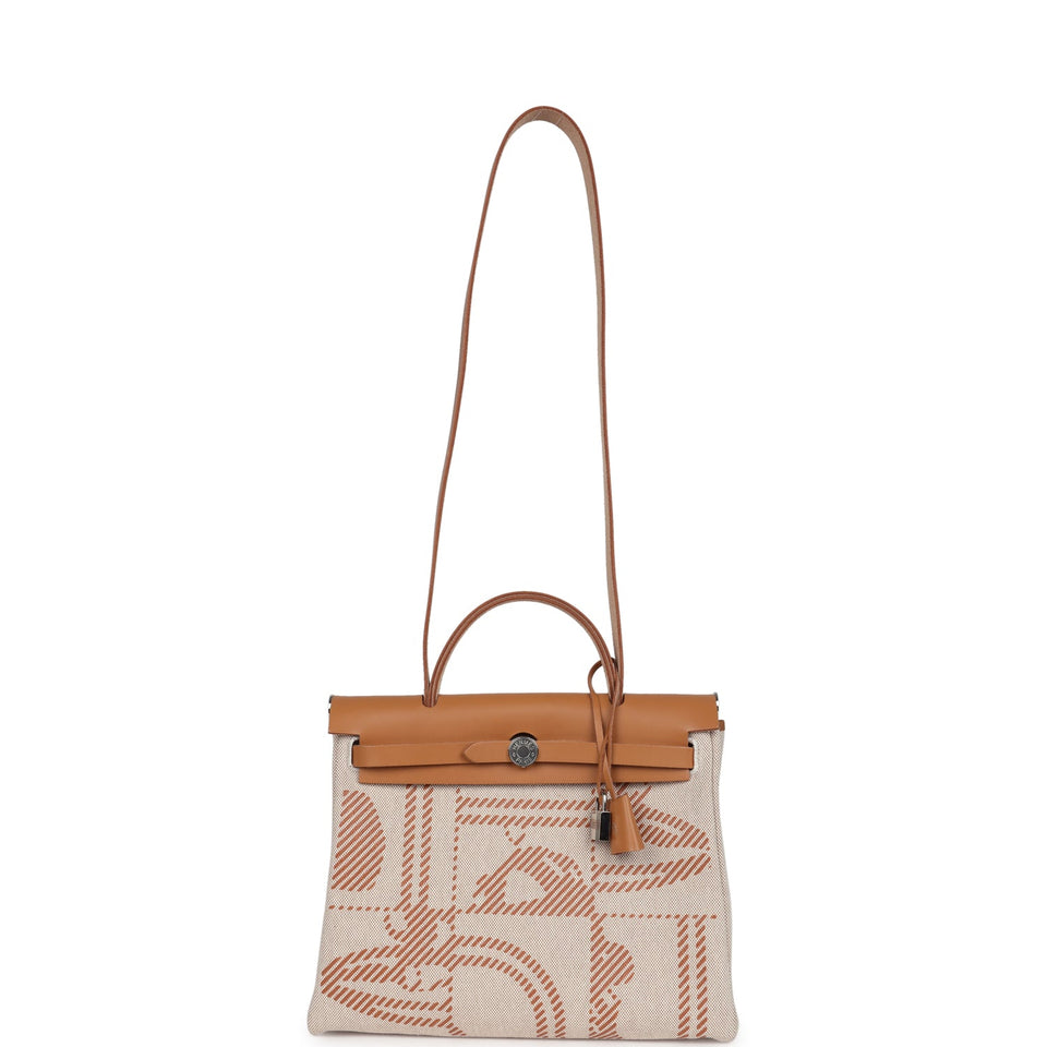 Hermes Herbag Zip PM 31 "Brides de Gala" Natural Sable Berline Hunter and Ecru Toile H Canvas Palladium Hardware