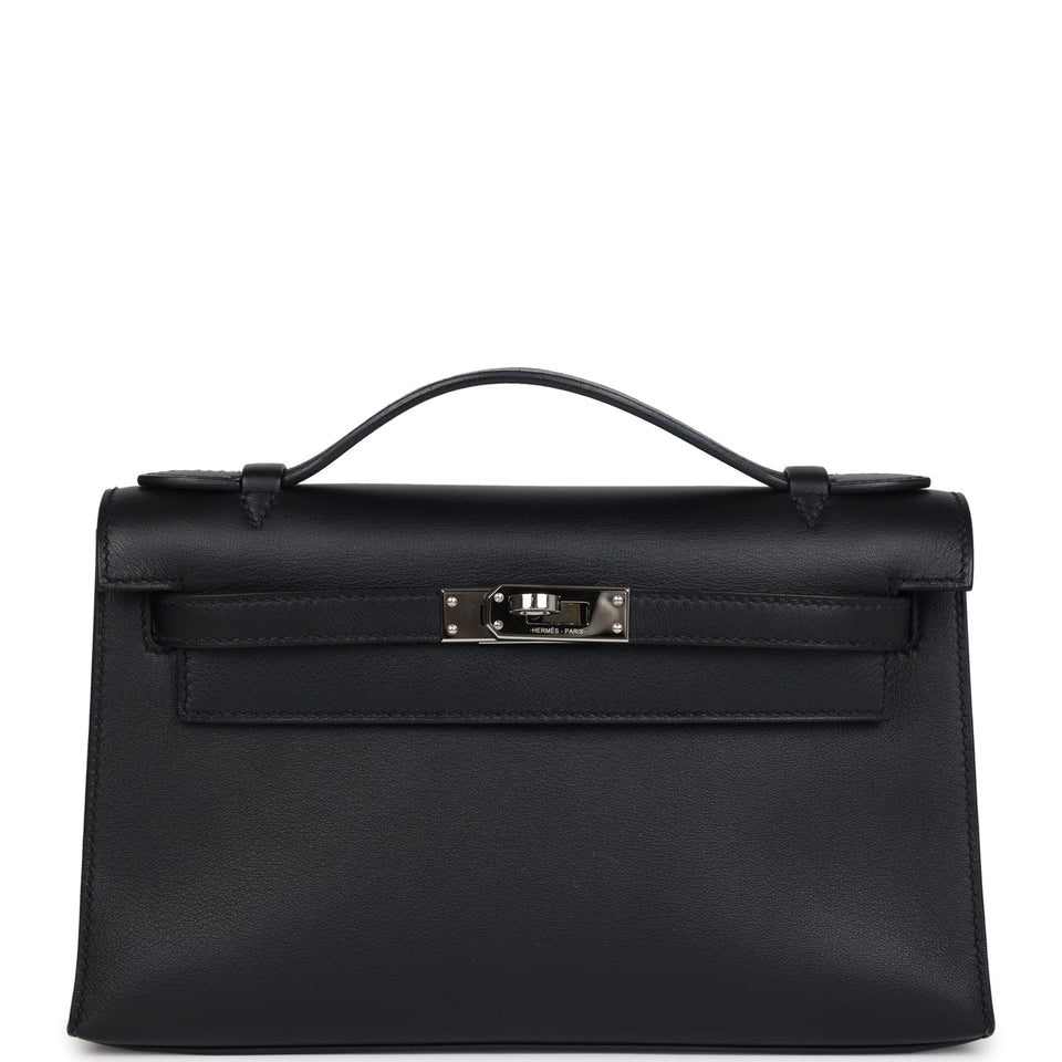 New Hermes Kelly Pochette Black Swift Palladium Hardware