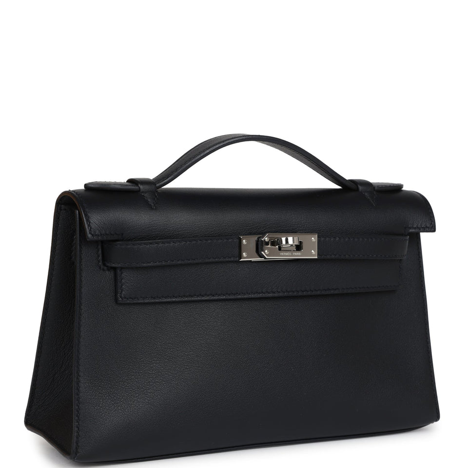 New Hermes Kelly Pochette Black Swift Palladium Hardware