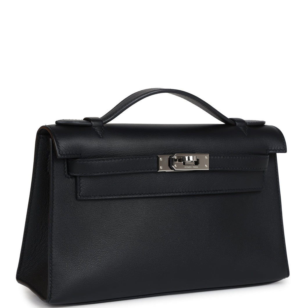 New Hermes Kelly Pochette Black Swift Palladium Hardware