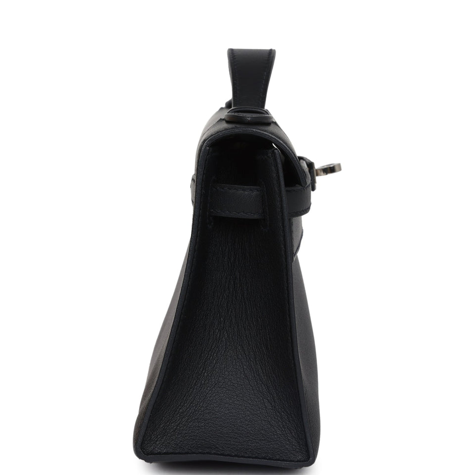 New Hermes Kelly Pochette Black Swift Palladium Hardware