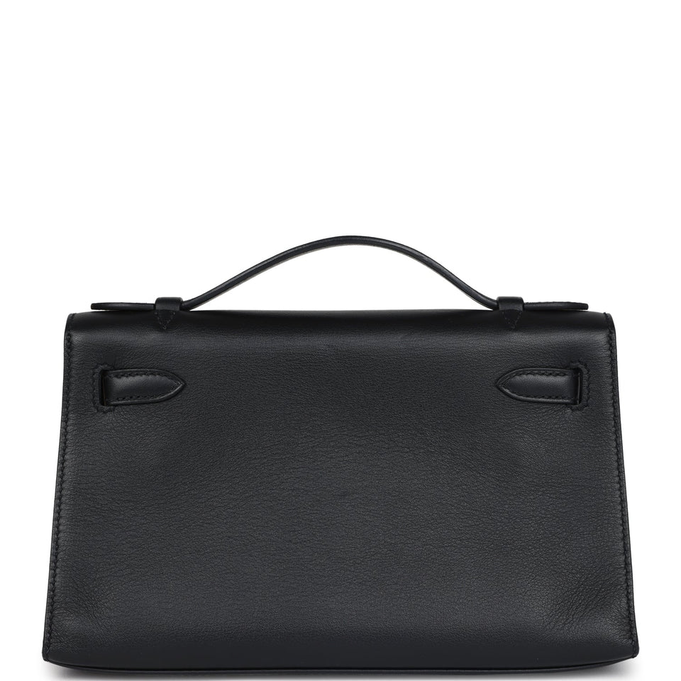 New Hermes Kelly Pochette Black Swift Palladium Hardware