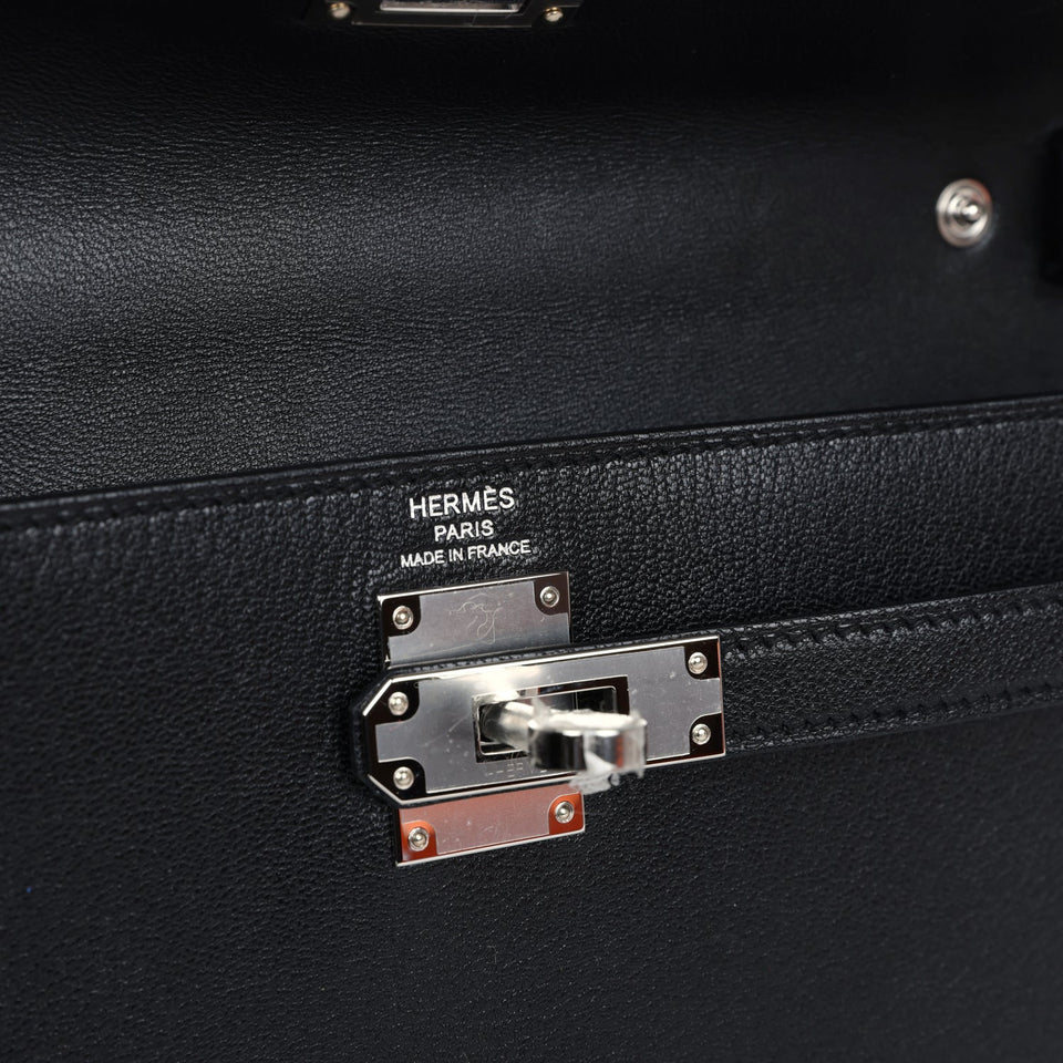 Hermes Kelly Elan Black Chevre Chamkila Palladium Hardware