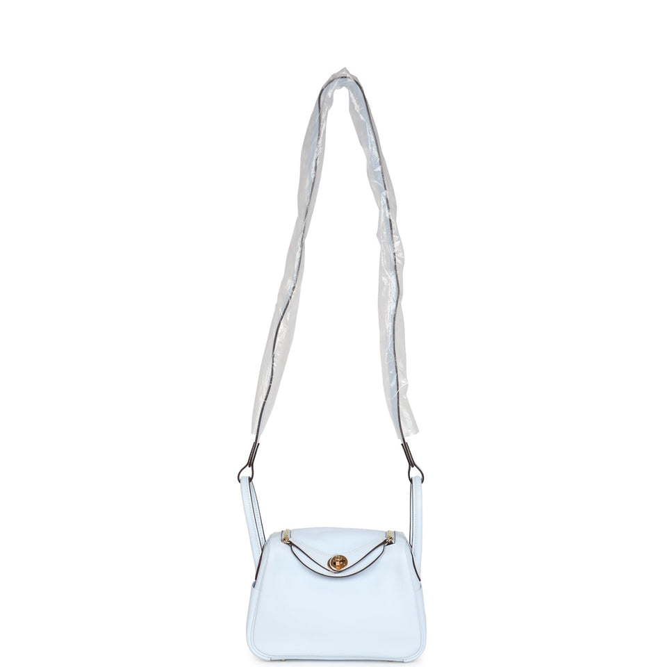 Hermes Mini Lindy Bleu Brume Swift Gold Hardware