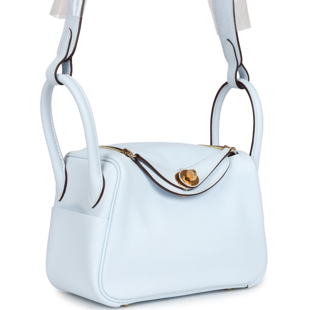 Hermes Mini Lindy Bleu Brume Swift Gold Hardware