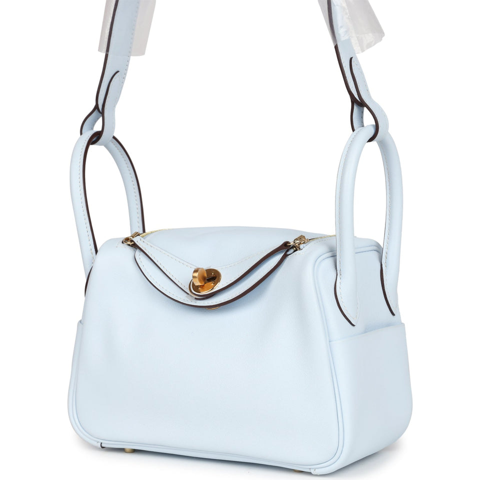 Hermes Mini Lindy Bleu Brume Swift Gold Hardware