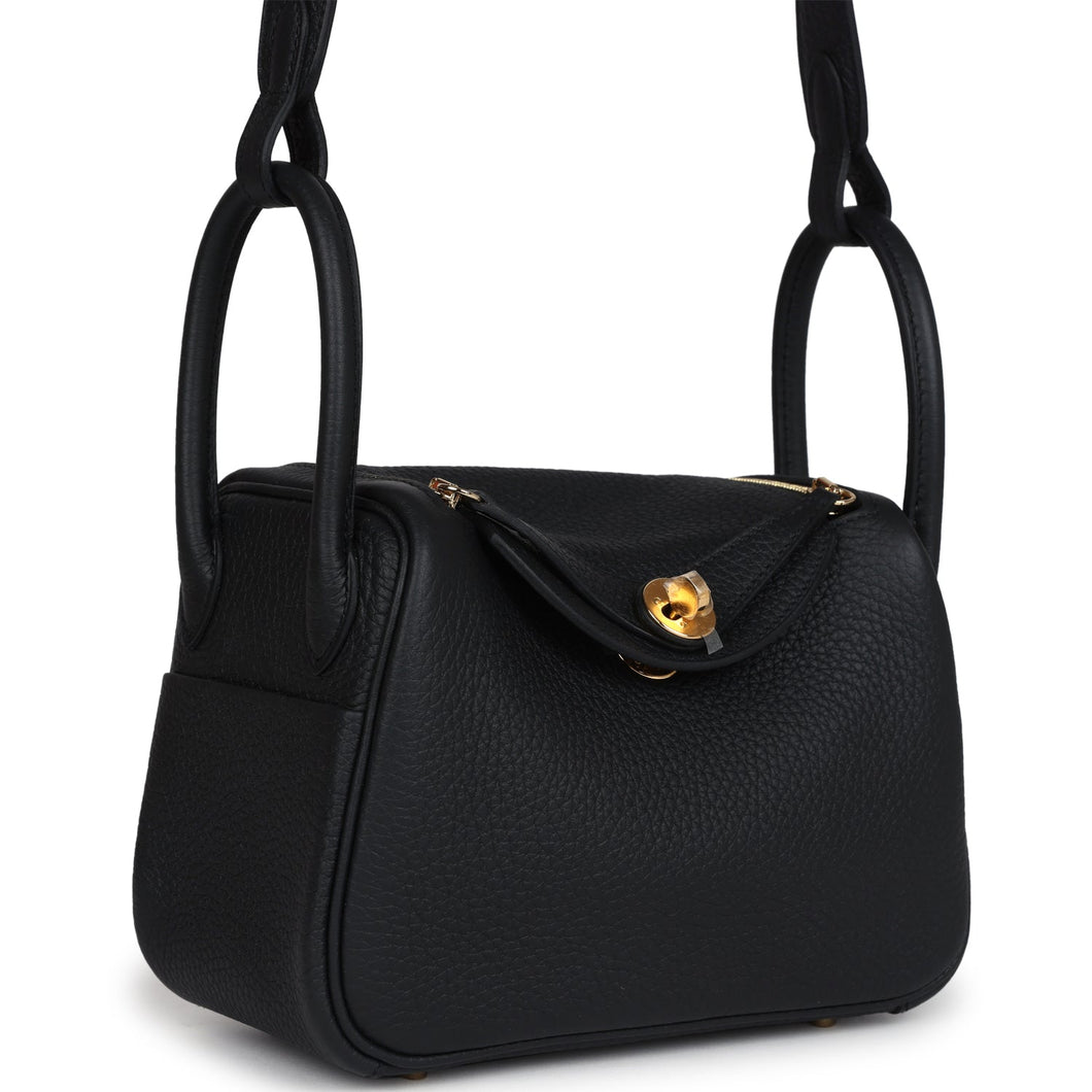 Hermes Mini Lindy Black Clemence Gold Hardware