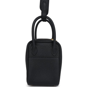 Hermes Mini Lindy Black Clemence Gold Hardware