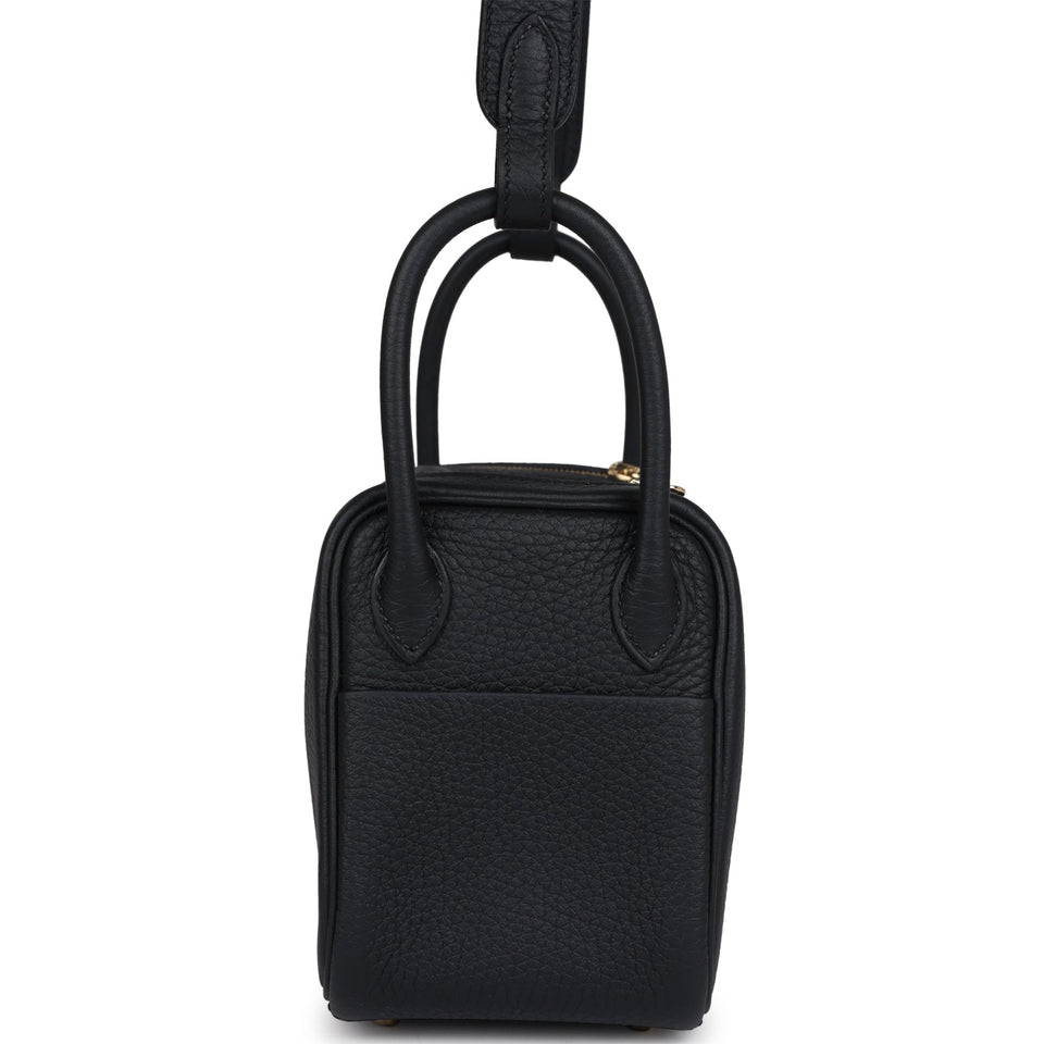 Hermes Mini Lindy Black Clemence Gold Hardware