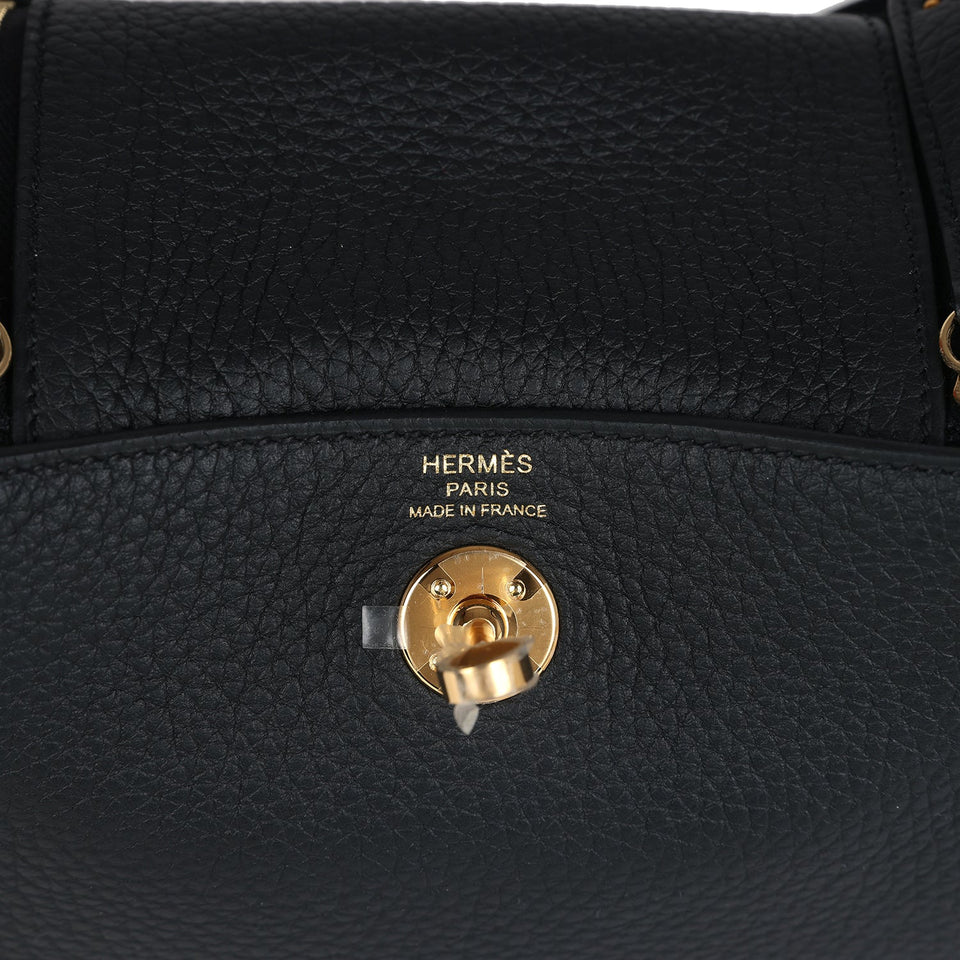 Hermes Mini Lindy Black Clemence Gold Hardware