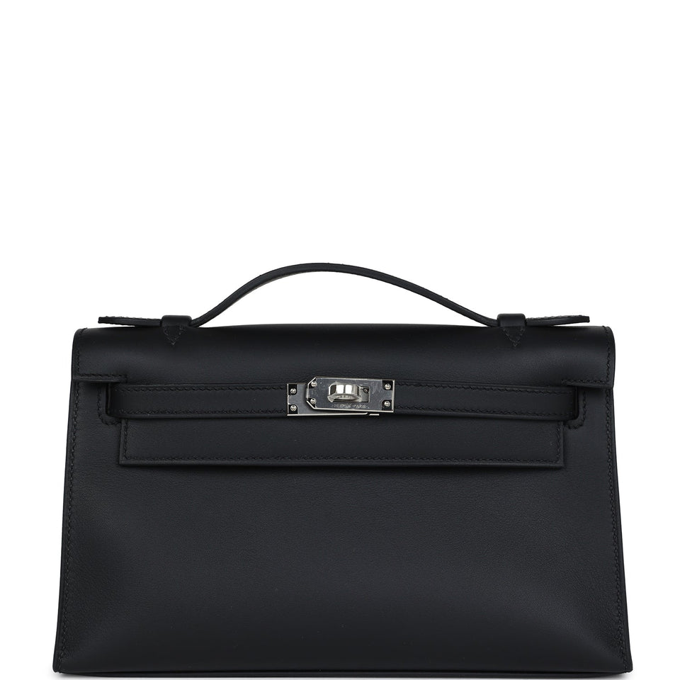 Hermes Kelly Pochette Black Swift Palladium Hardware