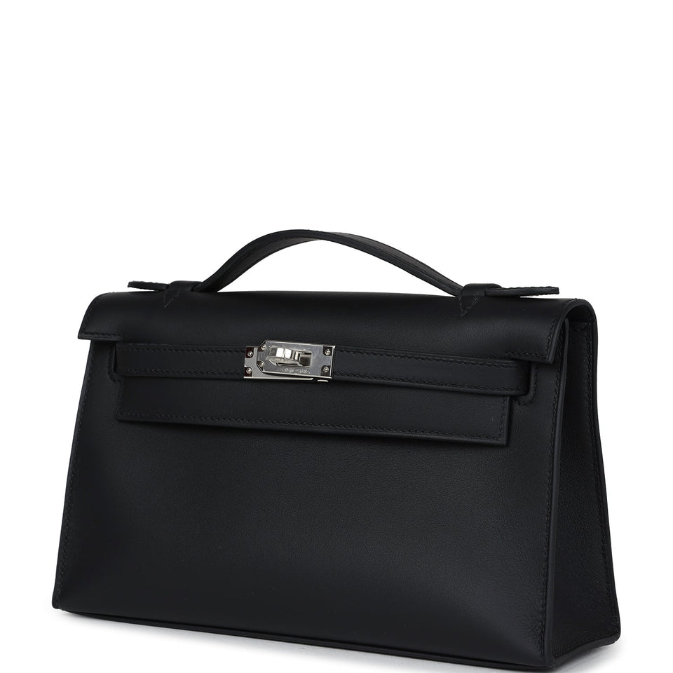 Hermes Kelly Pochette Black Swift Palladium Hardware