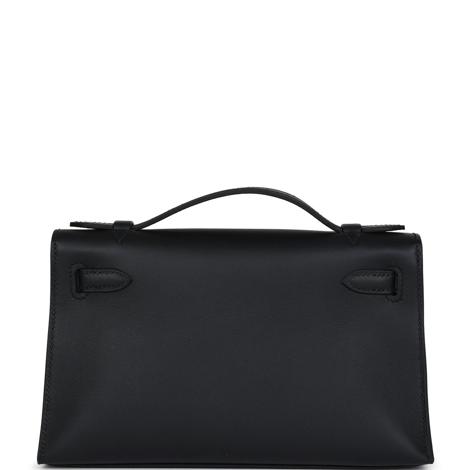 Hermes Kelly Pochette Black Swift Palladium Hardware
