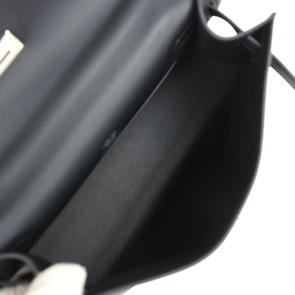 Hermes Kelly Pochette Black Swift Palladium Hardware