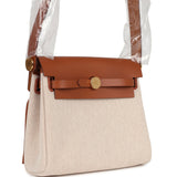 Hermes Herbag Zip 20 Mini Ecru and Beige Toile H Canvas and Fauve Vache Hunter Gold Hardware