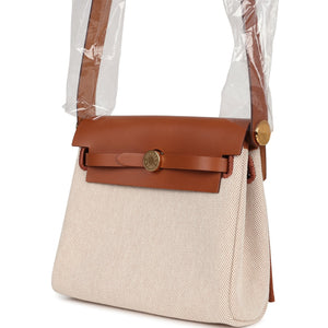 Hermes Herbag Zip 20 Mini Ecru and Beige Toile H Canvas and Fauve Vache Hunter Gold Hardware