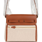 Hermes Herbag Zip 20 Mini Ecru and Beige Toile H Canvas and Fauve Vache Hunter Gold Hardware