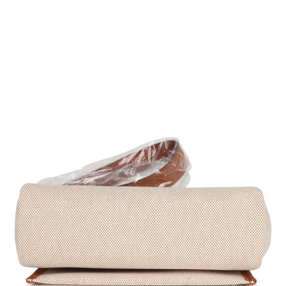 Hermes Herbag Zip 20 Mini Ecru and Beige Toile H Canvas and Fauve Vache Hunter Gold Hardware