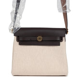 Hermes Herbag Zip 20 Mini Ecru and Beige Toile H Canvas and Ebene Vache Hunter Gold Hardware