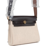 Hermes Herbag Zip 20 Mini Ecru and Beige Toile H Canvas and Ebene Vache Hunter Gold Hardware