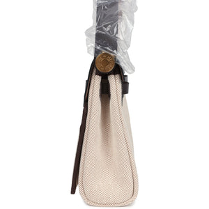 Hermes Herbag Zip 20 Mini Ecru and Beige Toile H Canvas and Ebene Vache Hunter Gold Hardware