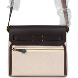 Hermes Herbag Zip 20 Mini Ecru and Beige Toile H Canvas and Ebene Vache Hunter Gold Hardware