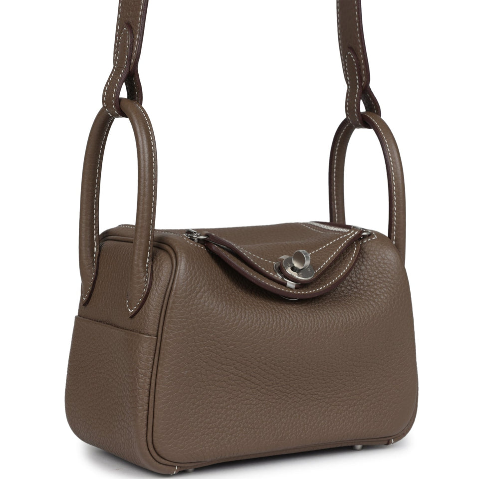 Hermes Mini Lindy Etoupe Clemence Palladium Hardware