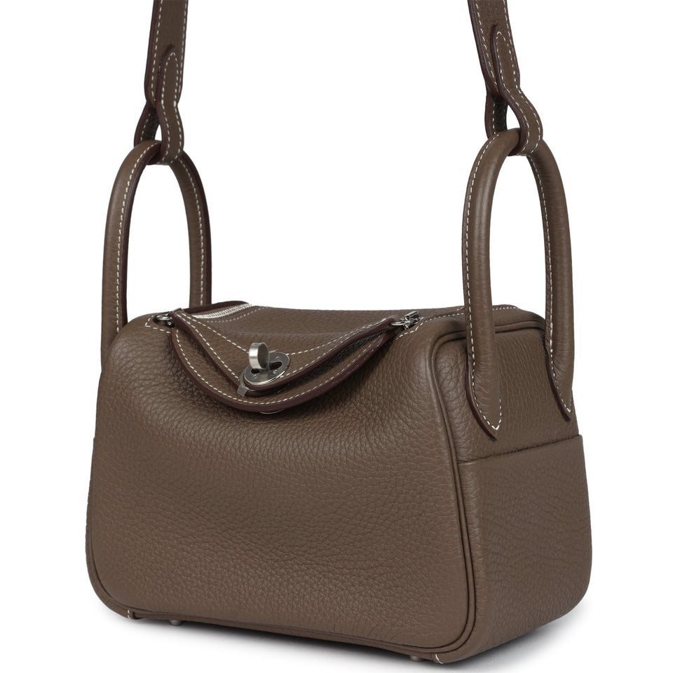 Hermes Mini Lindy Etoupe Clemence Palladium Hardware