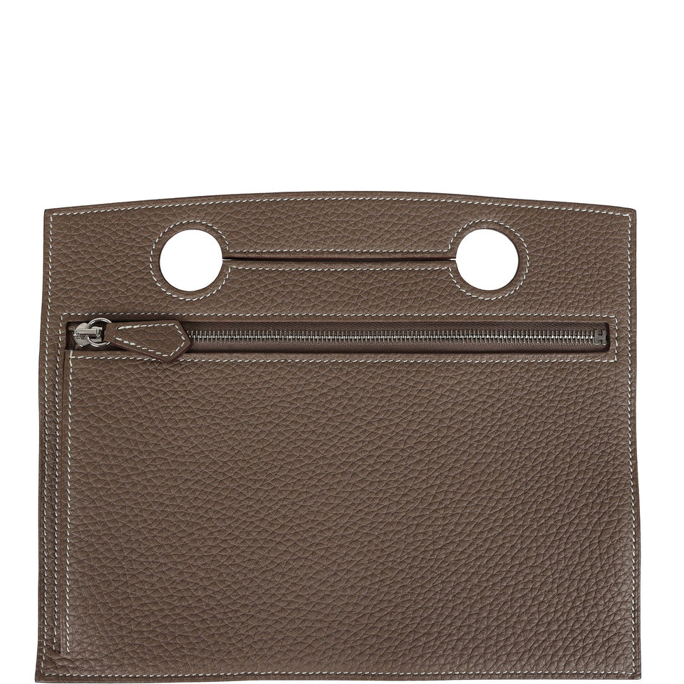Hermes Back Pocket Pouch Etoupe Togo Palladium Hardware