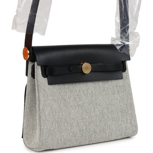 Hermes Herbag Zip 20 Mini Ecru and Black Toile H Canvas and Black Vache Hunter Gold Hardware