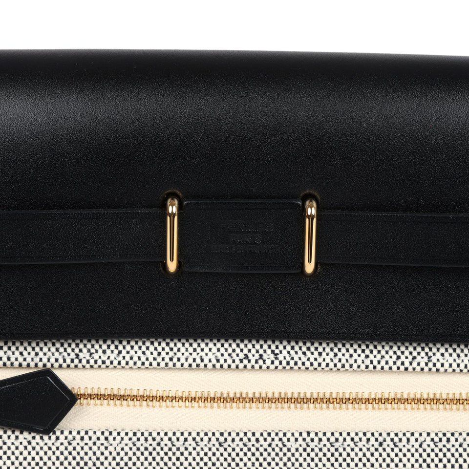 Hermes Herbag Zip 20 Mini Ecru and Black Toile H Canvas and Black Vache Hunter Gold Hardware