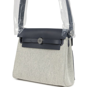 Hermes Herbag Zip 20 Mini Ecru and Ardoise Toile H Canvas and Ardoise Vache Hunter Palladium Hardware