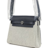 Hermes Herbag Zip 20 Mini Ecru and Ardoise Toile H Canvas and Ardoise Vache Hunter Palladium Hardware