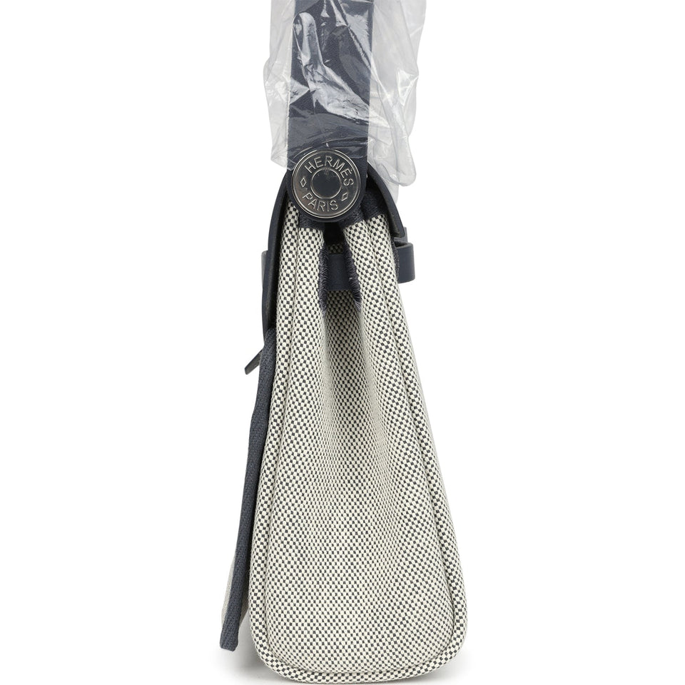 Hermes Herbag Zip 20 Mini Ecru and Ardoise Toile H Canvas and Ardoise Vache Hunter Palladium Hardware