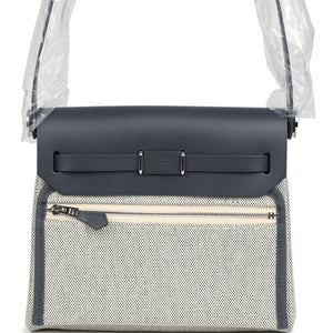 Hermes Herbag Zip 20 Mini Ecru and Ardoise Toile H Canvas and Ardoise Vache Hunter Palladium Hardware