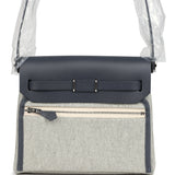 Hermes Herbag Zip 20 Mini Ecru and Ardoise Toile H Canvas and Ardoise Vache Hunter Palladium Hardware