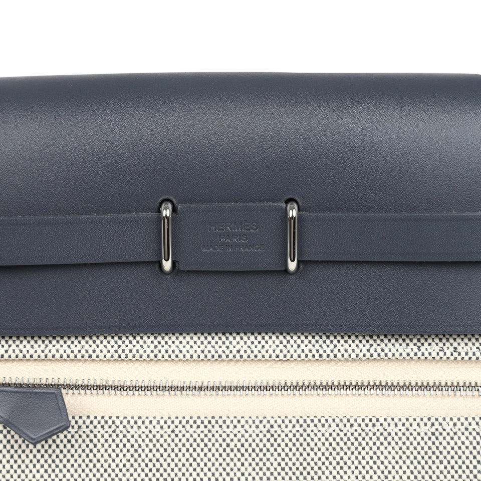 Hermes Herbag Zip 20 Mini Ecru and Ardoise Toile H Canvas and Ardoise Vache Hunter Palladium Hardware