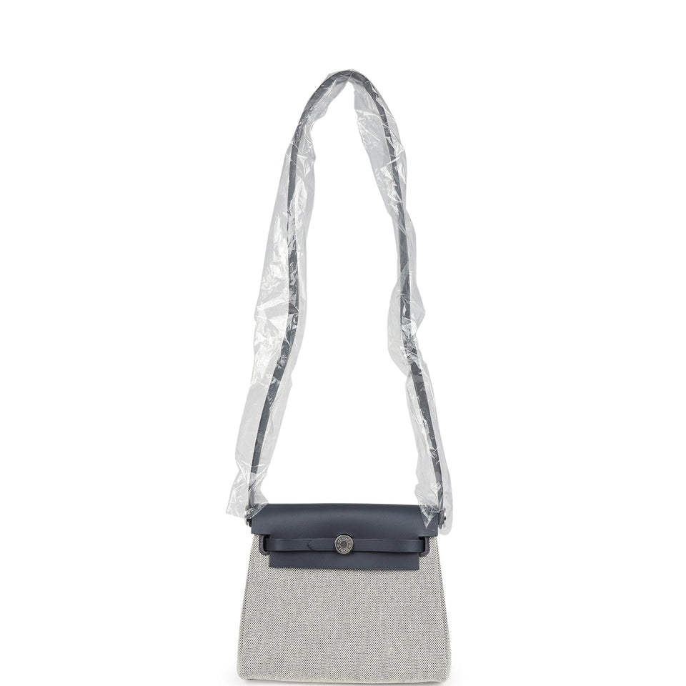 Hermes Herbag Zip 20 Mini Ecru and Ardoise Toile H Canvas and Ardoise Vache Hunter Palladium Hardware