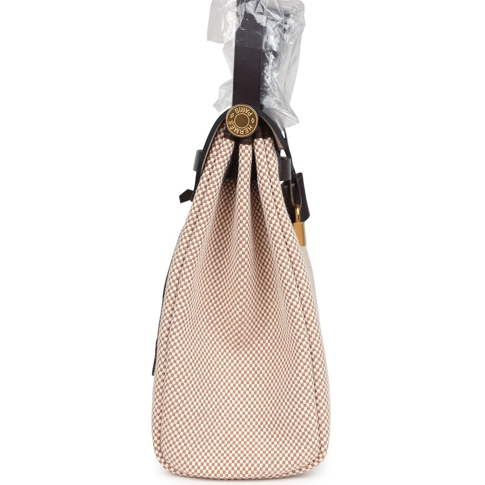 Hermes Herbag Zip PM 31 Ecru and Beige Toile H Ebene Hunter Gold Hardware