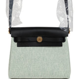 Hermes Herbag Zip 20 Mini Ecru and Vert Moyen Toile H Canvas and Black Vache Hunter Gold Hardware