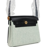 Hermes Herbag Zip 20 Mini Ecru and Vert Moyen Toile H Canvas and Black Vache Hunter Gold Hardware
