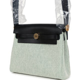 Hermes Herbag Zip 20 Mini Ecru and Vert Moyen Toile H Canvas and Black Vache Hunter Gold Hardware