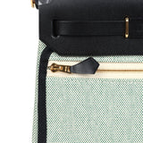 Hermes Herbag Zip 20 Mini Ecru and Vert Moyen Toile H Canvas and Black Vache Hunter Gold Hardware