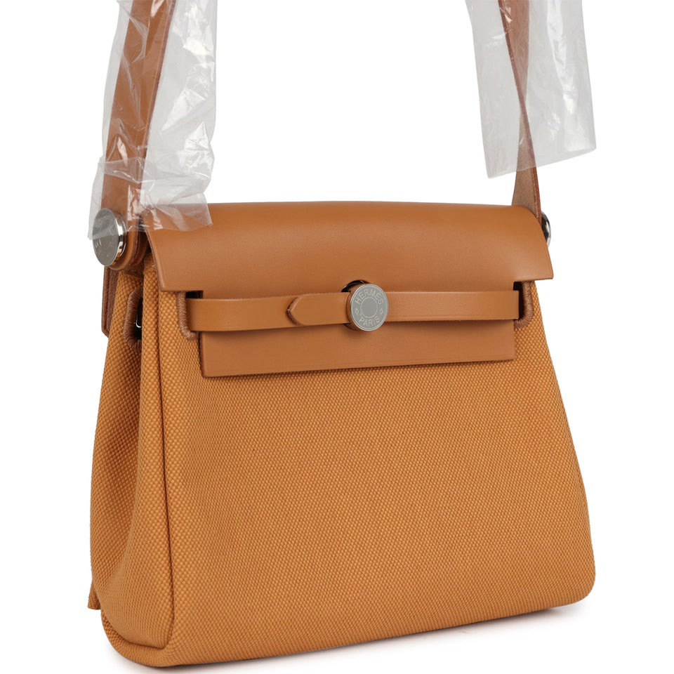 Hermes Herbag Zip 20 Mini Naturel Sable Toile Militaire Canvas and Vache Hunter Palladium Hardware