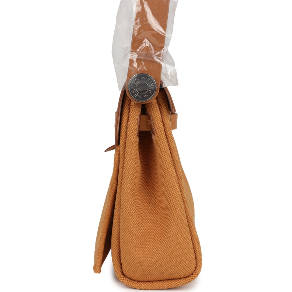 Hermes Herbag Zip 20 Mini Naturel Sable Toile Militaire Canvas and Vache Hunter Palladium Hardware